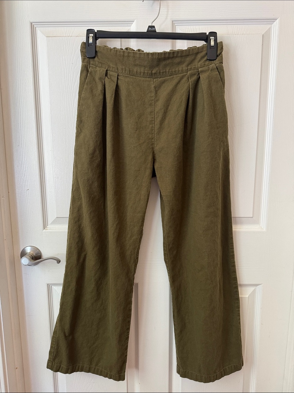 VIGOSS Olive Green Pleated Wide Leg Pants Sz Medium Cotton, Flax/Linen